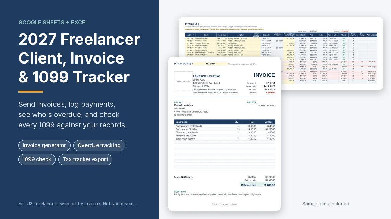 2027 Freelancer Client, Invoice and 1099 Tracker cover